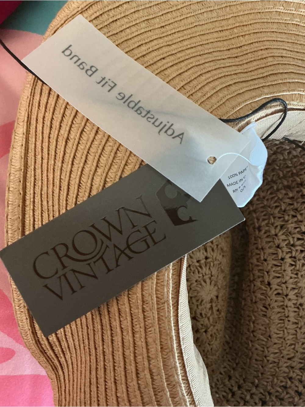 Crown Vintage Straw Wide-Brim Sun Hat in Natural Tan Size Small New w Tags - Picture 4 of 15